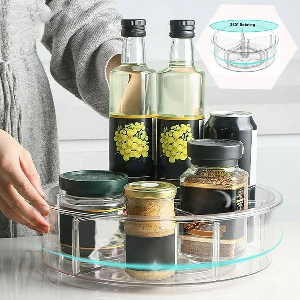 Divided Lazy Susan Turntable, 12 Inch Spinning Storage Container Kitchen Organizer for Cabinets, ... | Walmart (US)