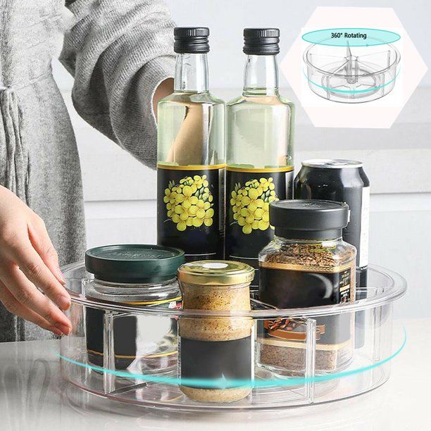 Divided Lazy Susan Turntable, 12 Inch Spinning Storage Container Kitchen Organizer for Cabinets, ... | Walmart (US)