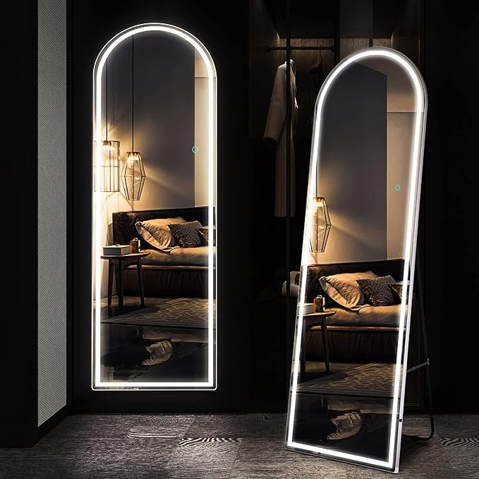 Amazon.com: Kasibie Arch Full Length Floor Mirror with LED Lights, 63''x20'' Full Body Lighted Mi... | Amazon (US)