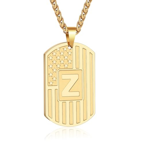 Bellino Initial A-Z Letter Necklace for Men Boys Kids Teen, Stainless Steel American Flag Dog Tag... | Amazon (US)