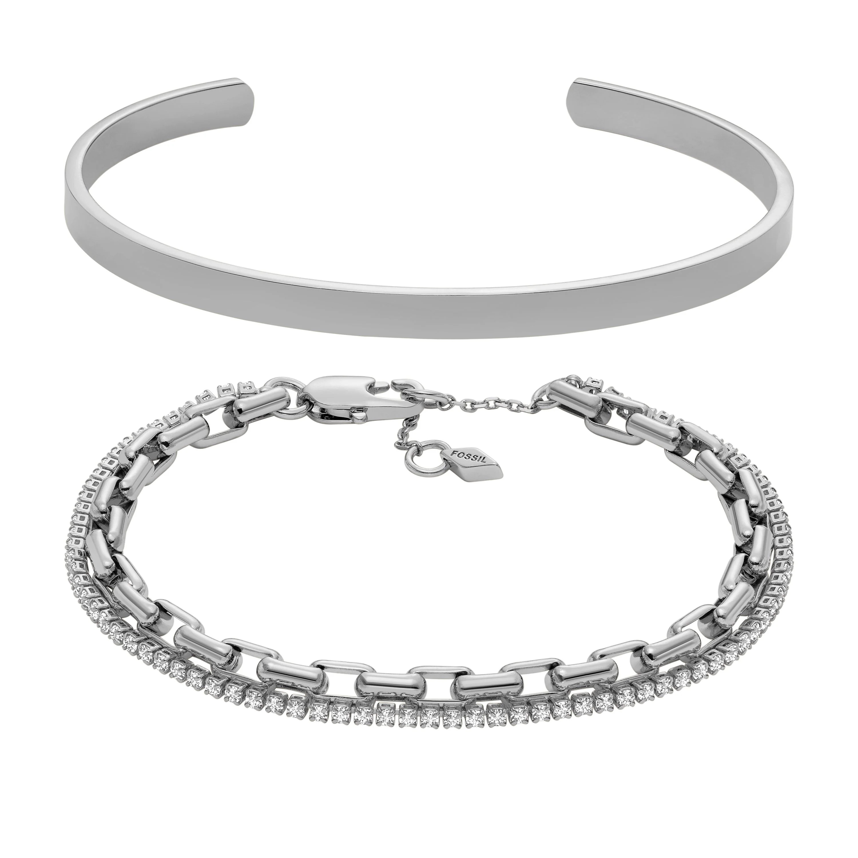 Fossil Women's Silver-Tone Brass Beaded Bracelet Gift Set | Shop Simon