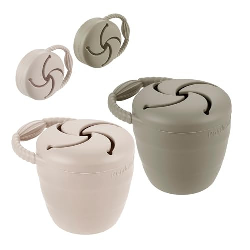 PandaEar Silicone Snack Containers, Collapsible Toddler Snack Cups Spill Proof Food Catcher for Toddler Baby, Pack of 2 (Light Tan/Walnut) | Amazon (US)