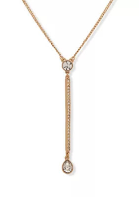 DKNY Gold Tone 16" Crystal Y Necklace | Belk