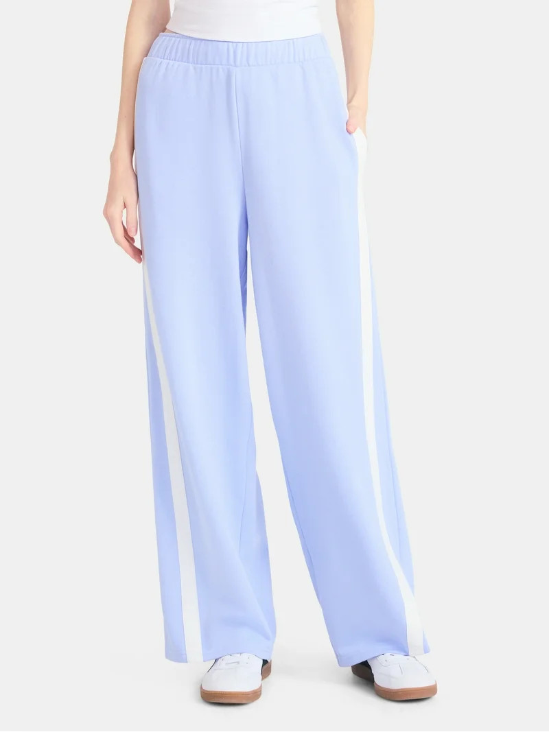 No Boundaries Wide Leg French Terry Pants with Side Stripes, 30'' Inseam, Women's | Walmart (US)