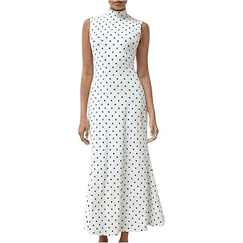 Milumia Women's Polka Dots Maxi Tank Dress Vintage Mock Neck Sleeveless Elegant Long Dresses | Amazon (US)