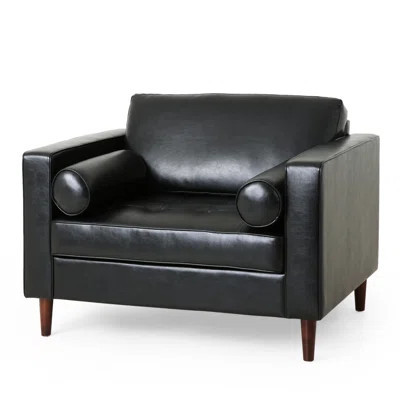 Black Faux Leather Seating With Birch Wood Legs In , 43.86" Wide X 32.51" Deep 33.73" High, 26.75" Arm Height, Relaxing Chair Club Armchair Black, Leg | Wayfair North America