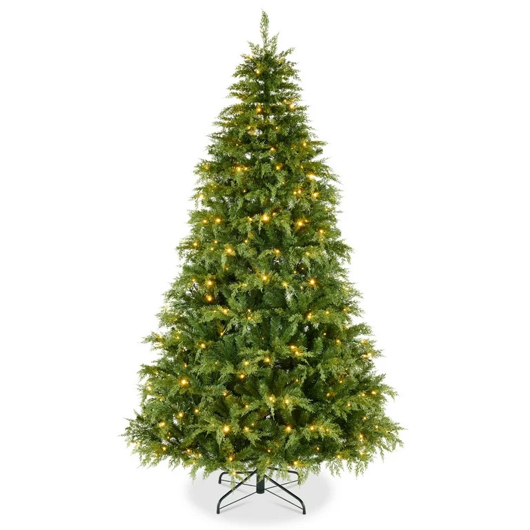 Pre-Lit Cedar Cypress Christmas Tree w/Twinkling Lights, 9ft Lighted Artificial Holiday Decor, Wh... | Walmart (US)
