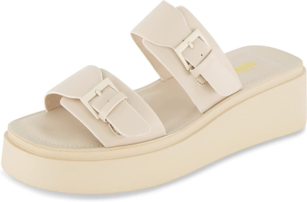 CUSHIONAIRE Women's Planet two buckle platform sandal with +Memory Foam | Amazon (US)