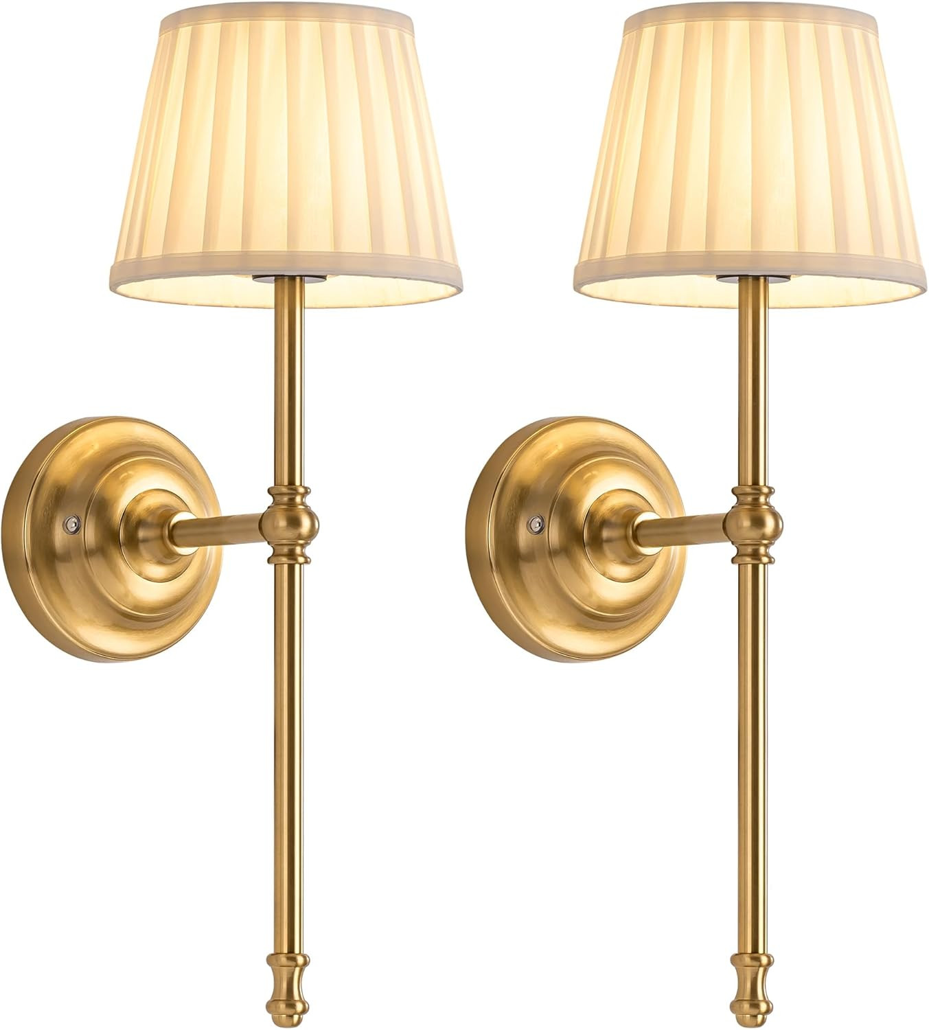 KDG Gold Cordless Wall Sconces Set of 2, Beige Fabric LED Wall Lamps | Wireless Small Rechargeabl... | Amazon (US)