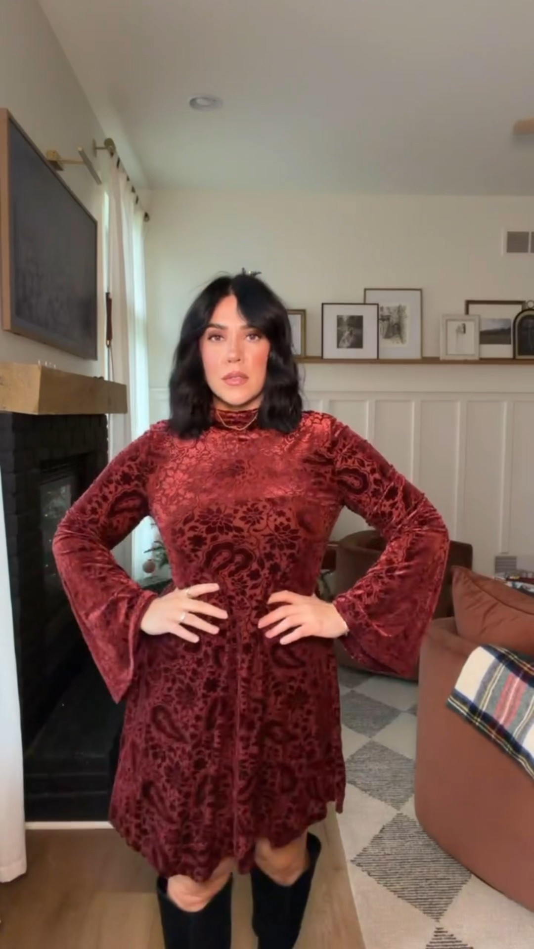 Chic holiday party/ Christmas dress from old navy! On sale and so flattering plus super comfy. A velvet material with bell sleeves, do we like the heels or boots better? 

Christmas outfit, holiday dress, women's Christmas outfit, midsize holiday outfit 

#LTKSeasonal #LTKHoliday #LTKMidsize