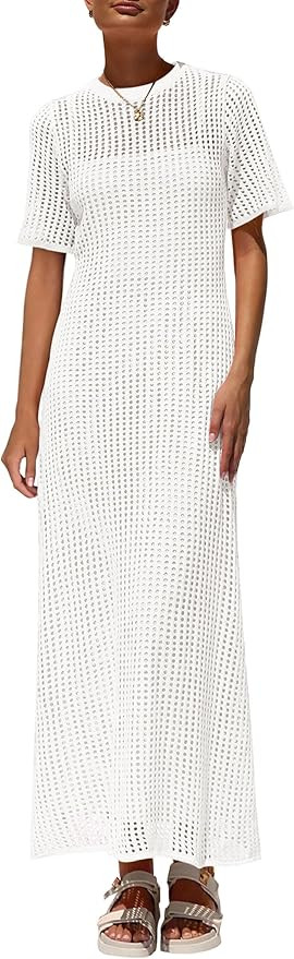 PRETTYGARDEN Womens Eyelet Cover Up Dress 2026 Summer Vacation Resort Maxi Dresses Beach Short Sl... | Amazon (US)