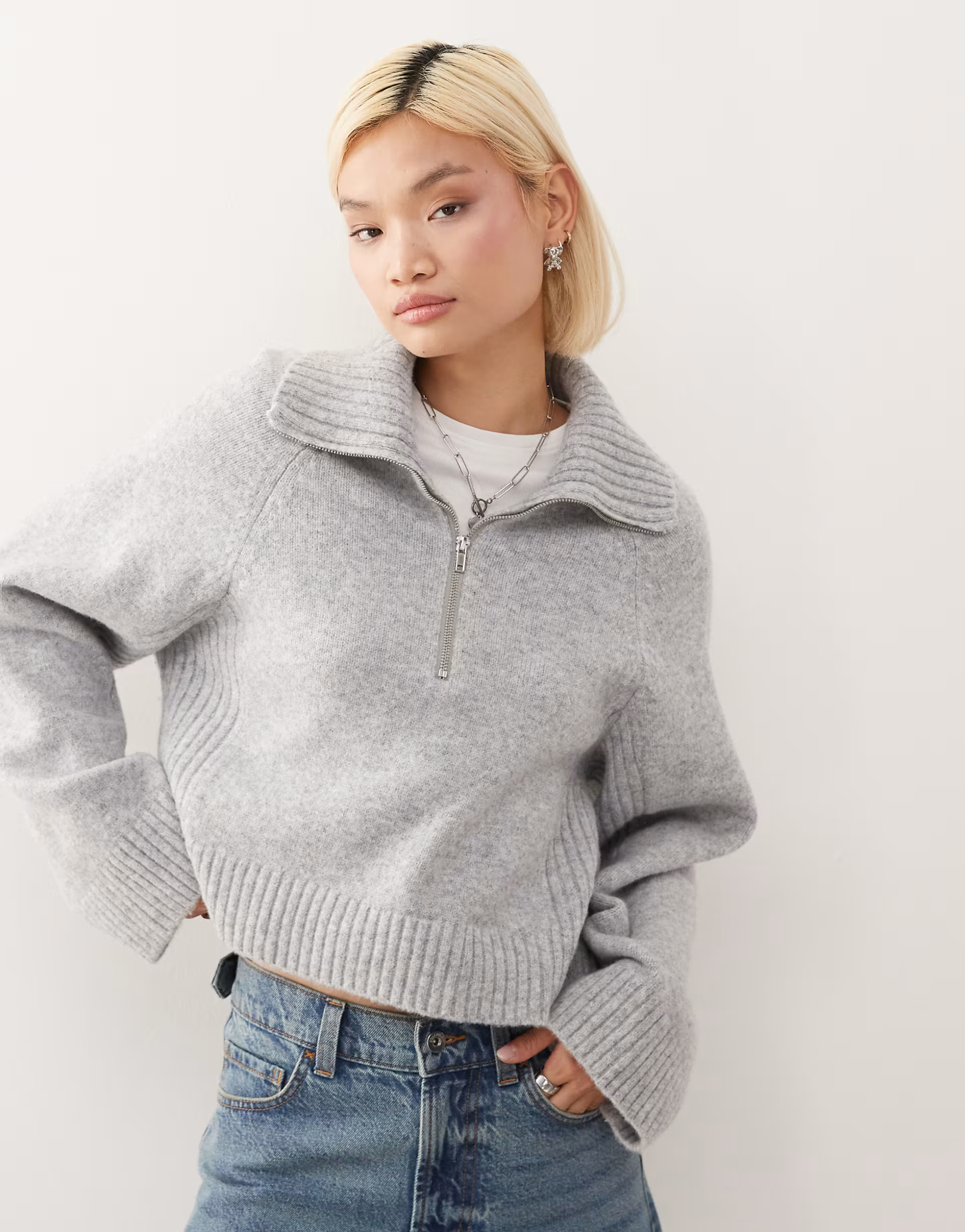 Monki half zip jumper in grey melange | ASOS | ASOS (Global)