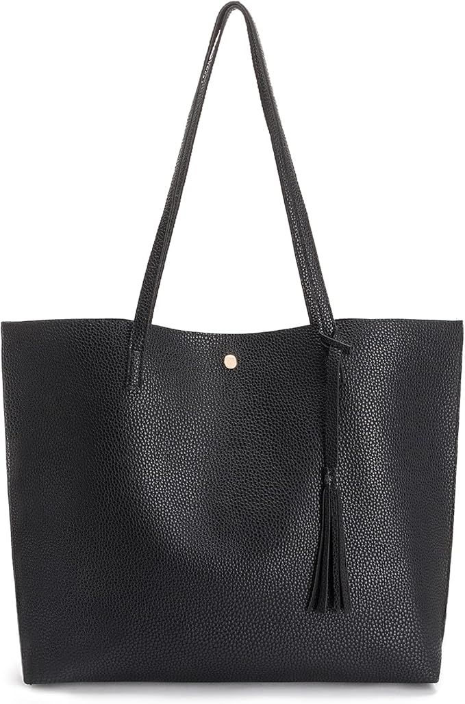 Women's Tote Shoulder Bag PU Leather Big Capacity Tassel Handbag | Amazon (US)