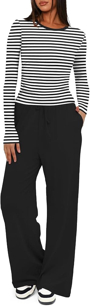 Darong Women's 2 Piece Sets 2025 Fall Outfits Long Sleeve Wide Leg Tracksuits Casual Lounge Set M... | Amazon (US)