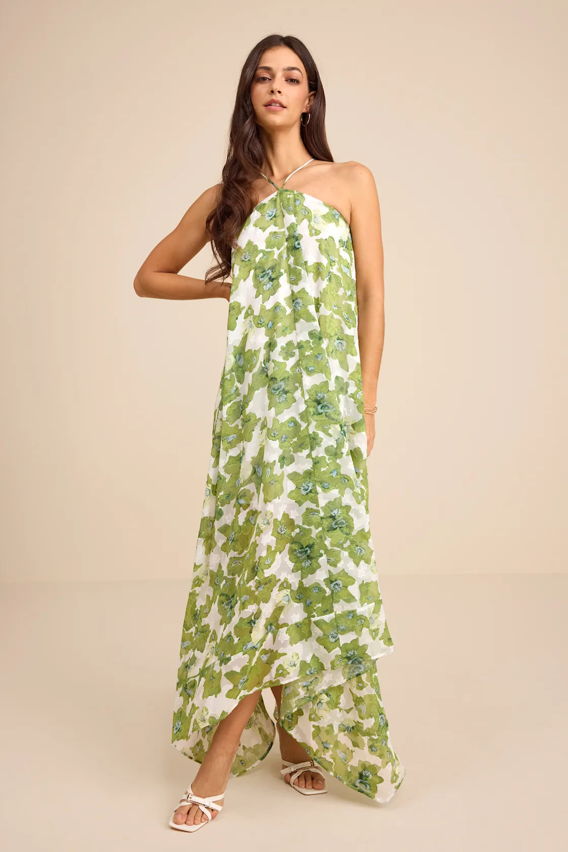 Dezzi Green Multi Floral Halter Shift Maxi Dress | Lulus