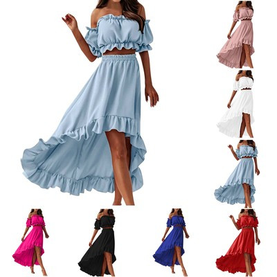 Women's One-Piece Collar Waistless Bubble Sleeve Half-Body Skirt Two-Piece Suit | eBay US