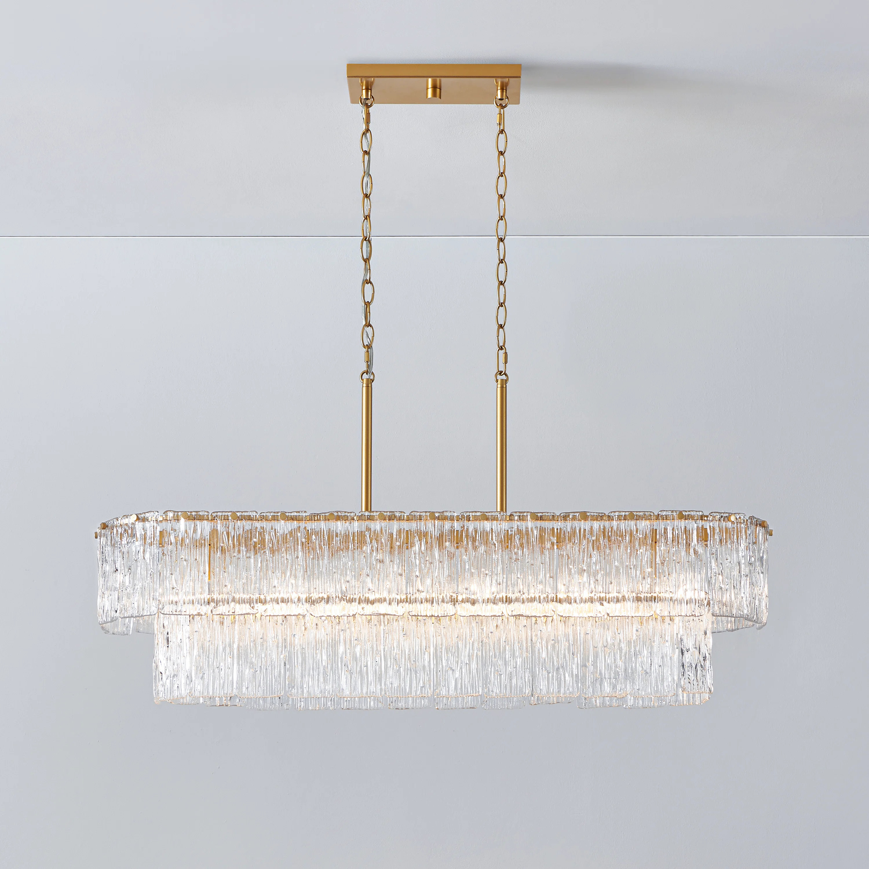 6 Light Gold 2-tiered Chandelier With Textured Glass | Wayfair North America