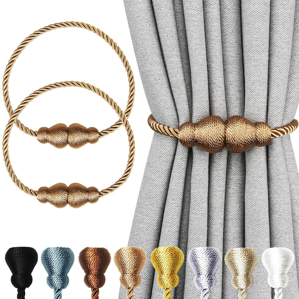 Magnetic Curtain Tiebacks 2Pack Outdoor Curtain Tie Backs Rope Decorative Magnetic Curtain Holder... | Amazon (US)