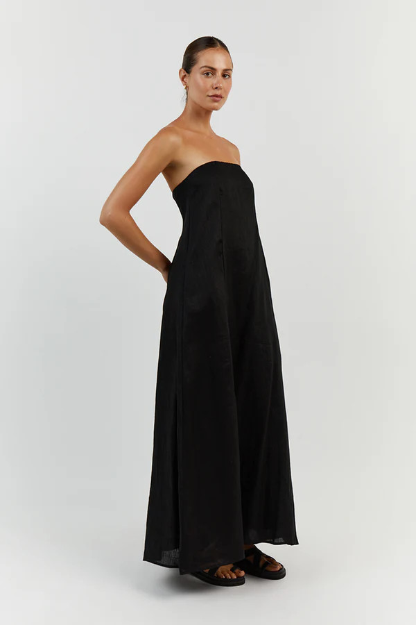 KARNEY BLACK LINEN STRAPLESS DRESS | DISSH