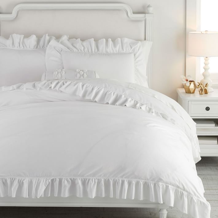 Washed Cotton Ruffle Organic Duvet Cover & Sham | Pottery Barn Teen