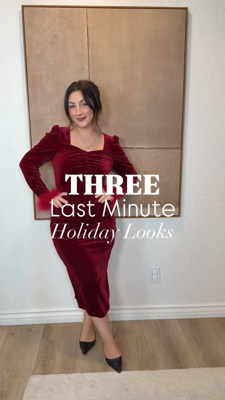 Holiday outfit inspo! 

Petite friendly! 5’0” 140lbs 
Sizing:
Black sweater dress size small
Mesh top size small
Velvet midi skirt size small

**unable to link first dress but message me!**

#LTKFindsUnder100 #LTKPetite #LTKHoliday