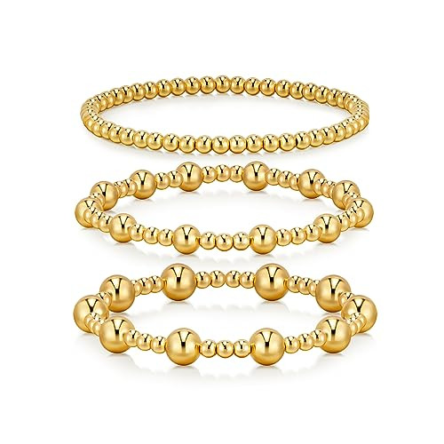 doubgood Gold Bracelets for Women, 18K Gold Plated Beaded Bracelet Sets Stackable Jewelry for Mom Valentines Gifts | Amazon (US)