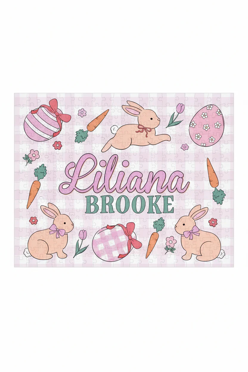 Kids Personalized 30 Piece Puzzle | Hoppy Spring Pink | Caden Lane