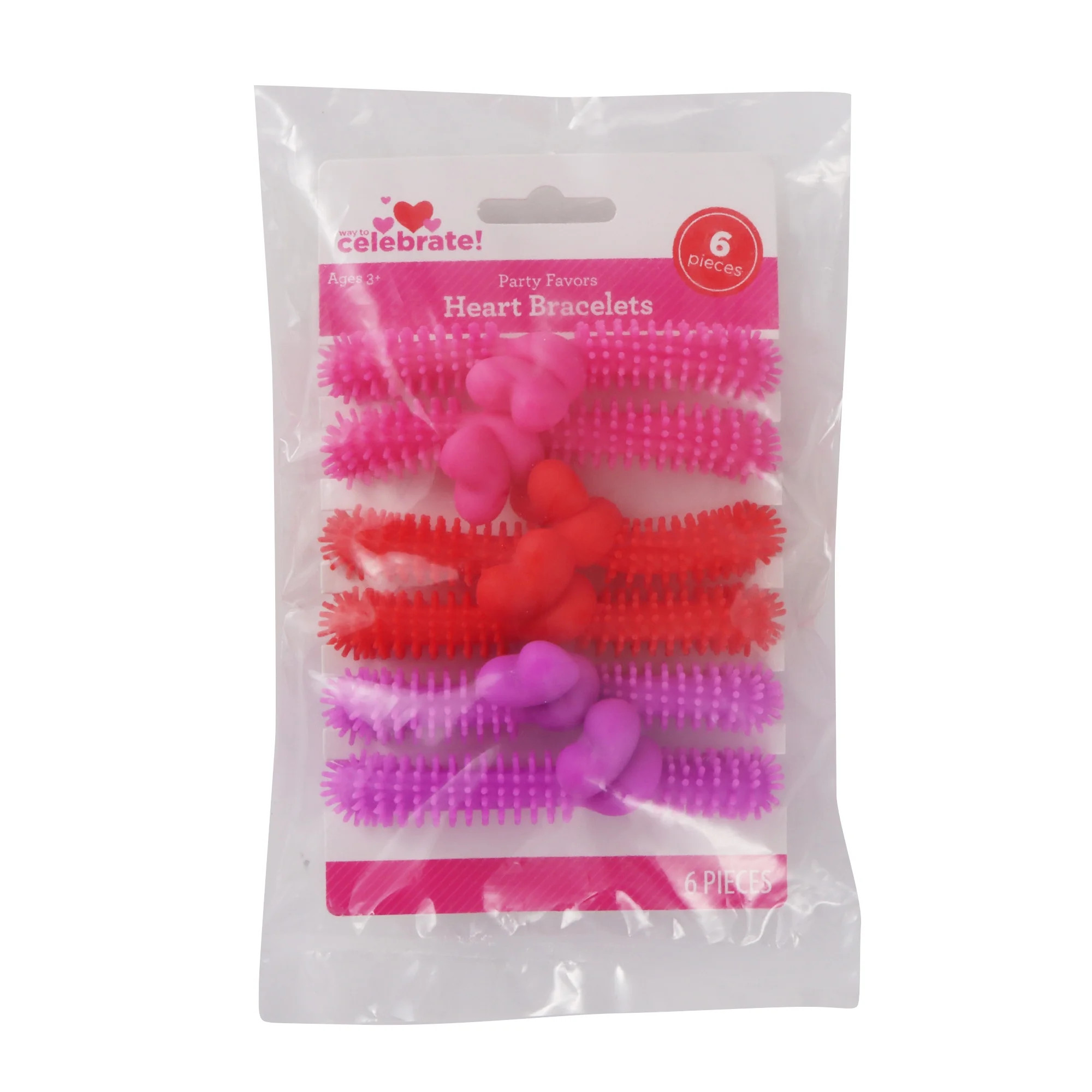 Heart Bracelet Party Favors, Red, Purple, and Pink, 6 Count, Valentine's Day by Way To Celebrate | Walmart (US)