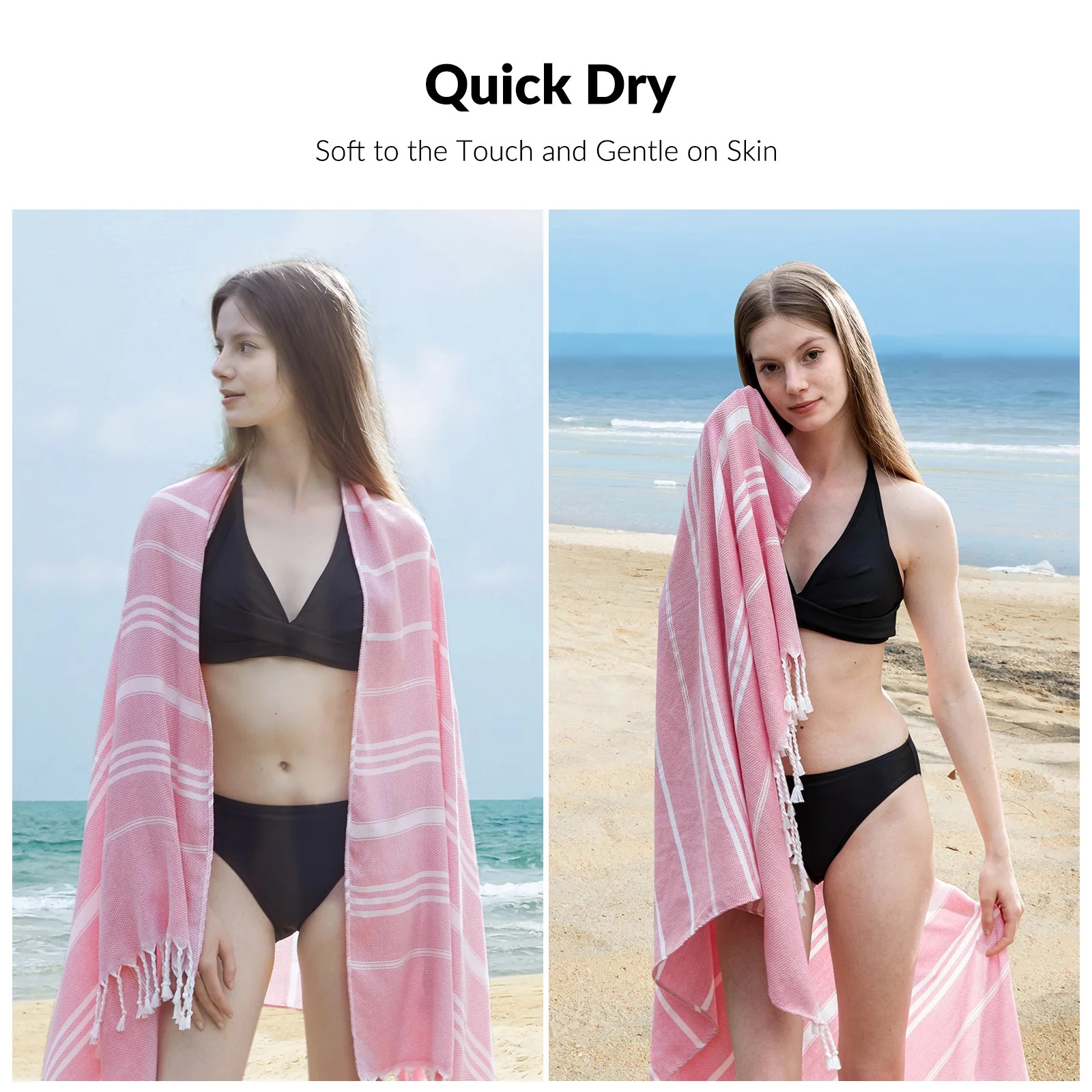 Oversized Beach Towel Set of 2 Turkish Outdoor Towels  Large Bath Sheet 35.4 ”X 70.8“ Pink | Walmart (US)