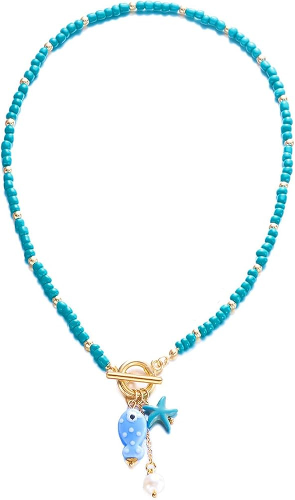 Starfish Fish Necklace Boho Beachy Hawaiian Colorful Summer Beach Coastal Choker Necklace for Wom... | Amazon (US)