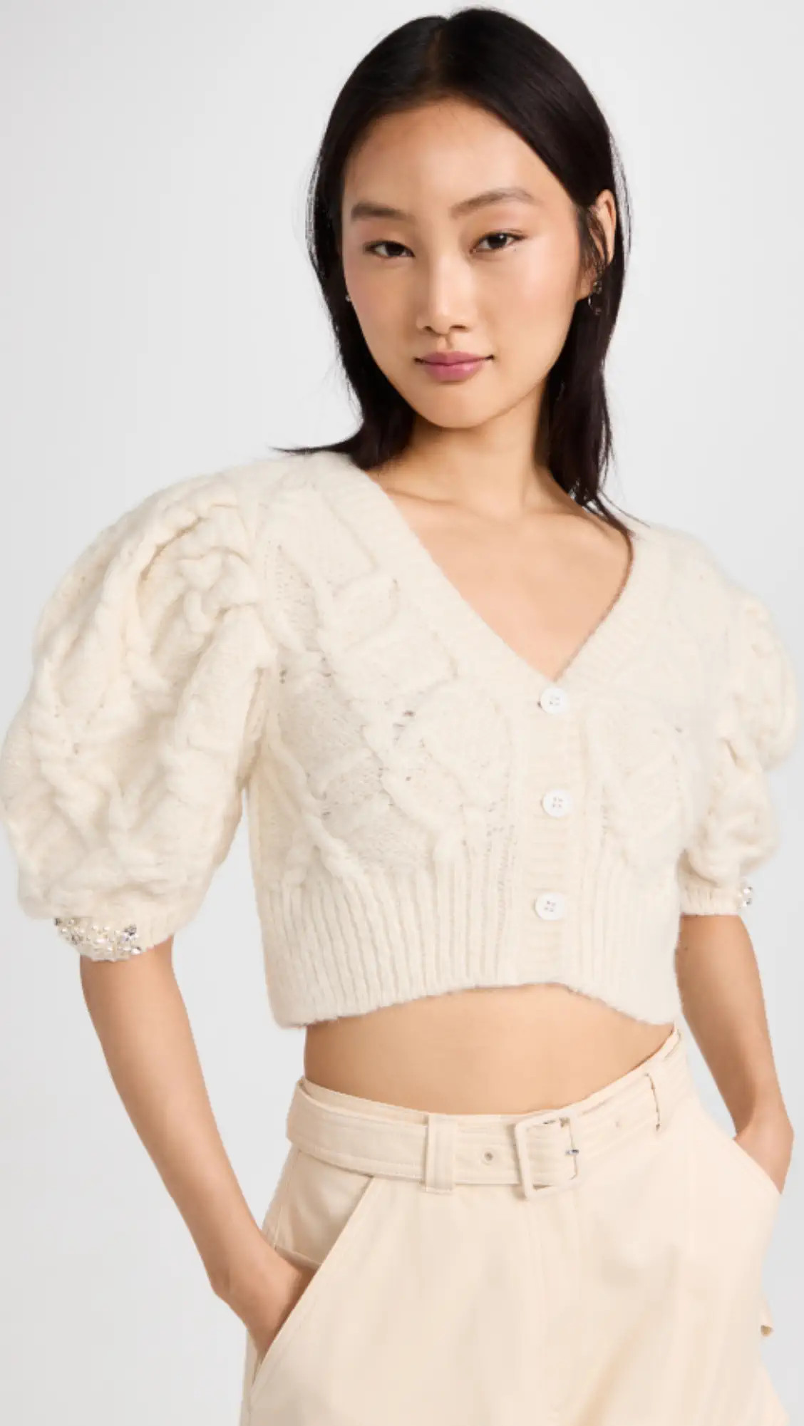 Simone Rocha Cropped Short Puff Sleeve Cardigan | Shopbop | Shopbop