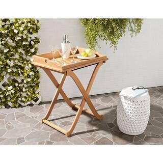 Covina Teak Brown Wood Patio Tray Table | The Home Depot