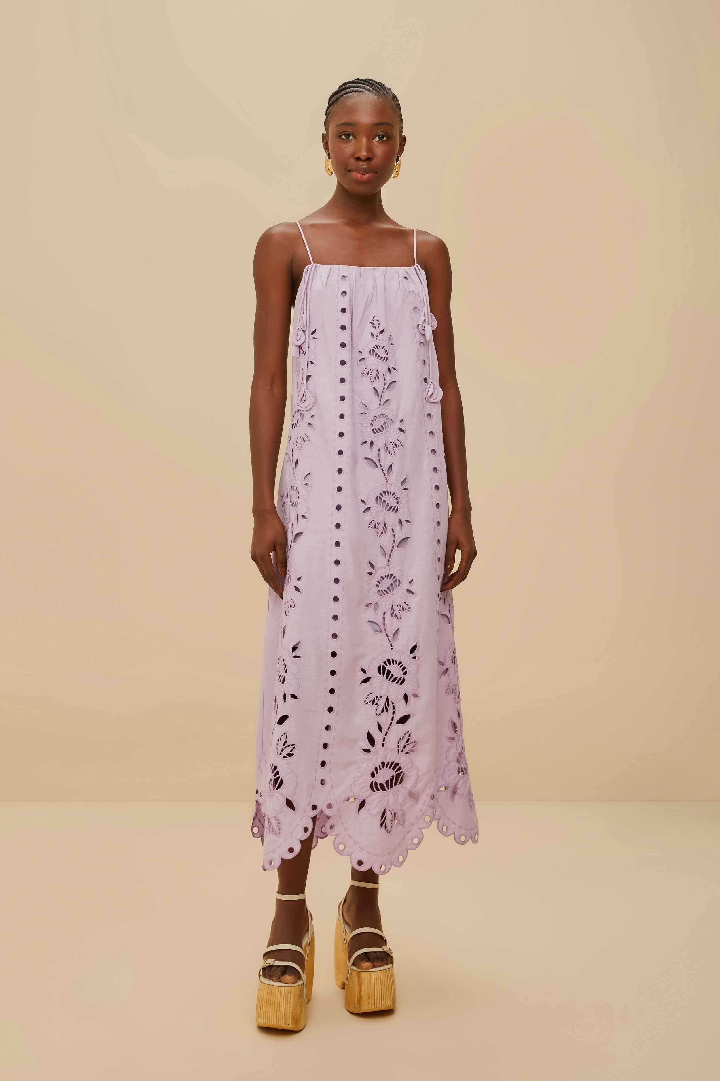 Lilac Richelieu LENZING ECOVERO Euroflax Maxi Dress, LILAC / XXS | FarmRio (US)