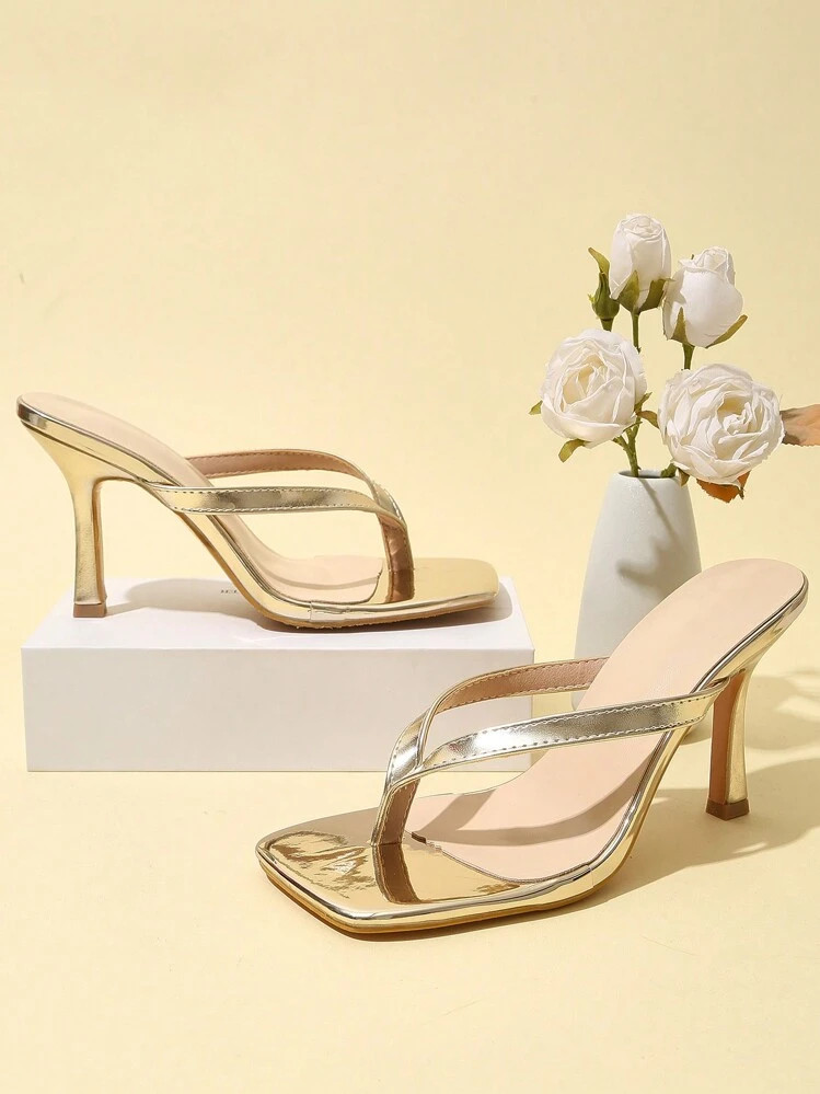 Classic Simple Strappy Open Toe Women's High Heeled Sandals,Spring Summer Outfits,Flip Flops | SHEIN