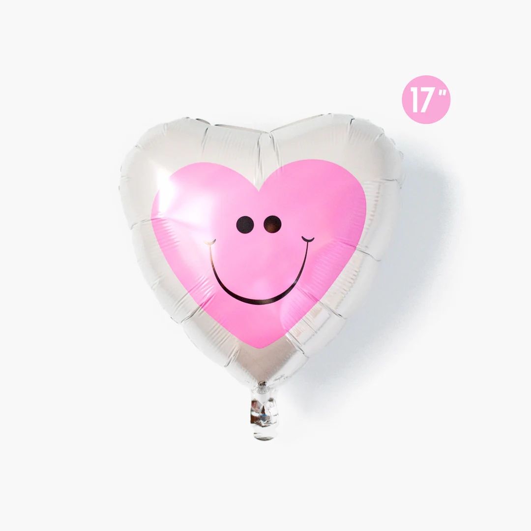 Cute Pink Heart Smiley Face Balloon 17  Groovy Heart - Etsy | Etsy (US)