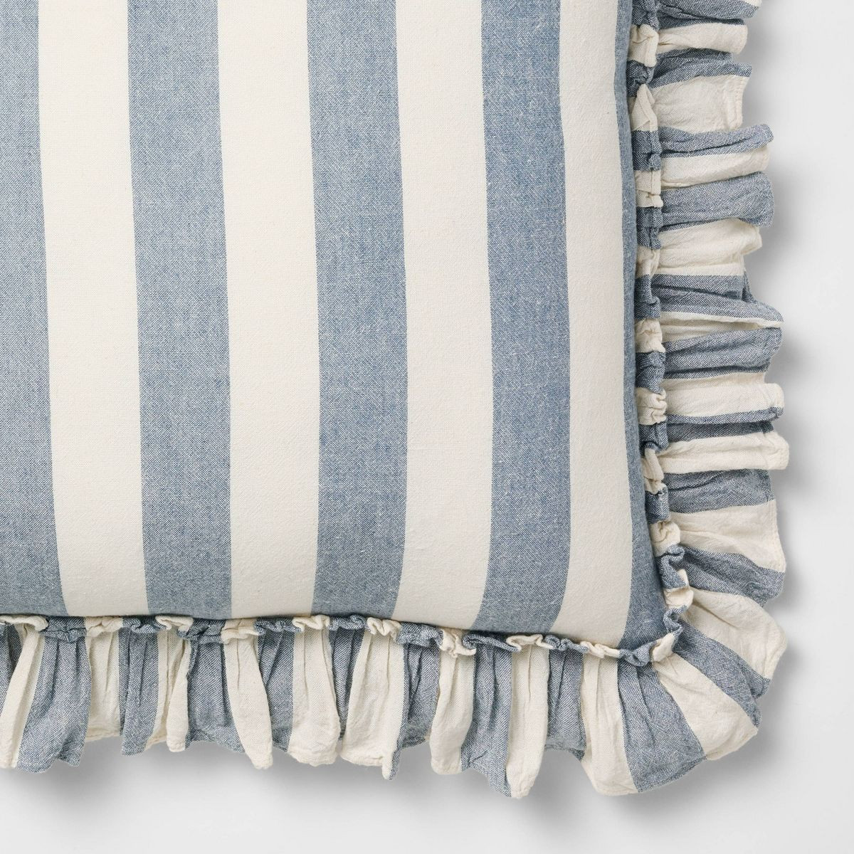 Square Pillow Big Stripe with Ruffle Medium Blue and Cream  - Threshold™ Design with Studio McG... | Target