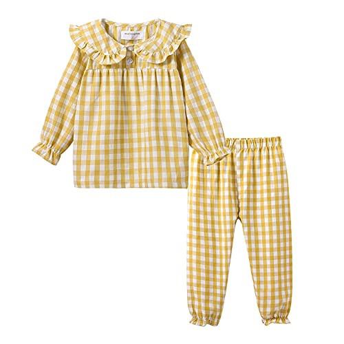 Mud Kingdom Toddler Pajamas for Girls Kids Clothes Sets Button Down Lattice Peter Pan Collar Sleepwear Yellow 9-10 Years | Amazon (US)