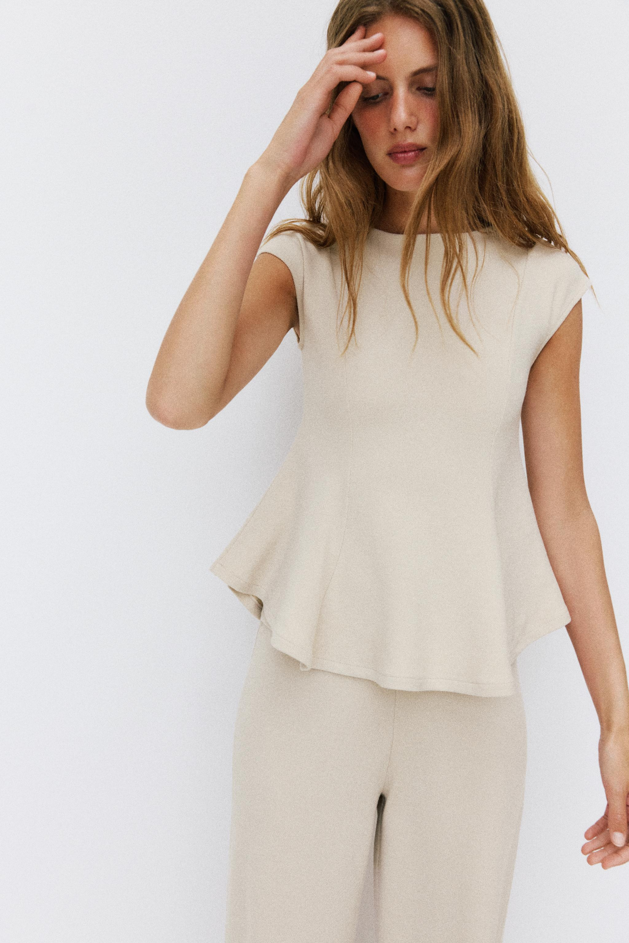 SHORT SLEEVE PIQU\u00c9 PEPLUM TOP | Zara US