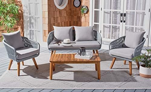 Safavieh PAT7073C Outdoor Prester Rope 4-Piece Seat Cushions and Pillows Included Patio Set, Grey/Gr | Amazon (US)