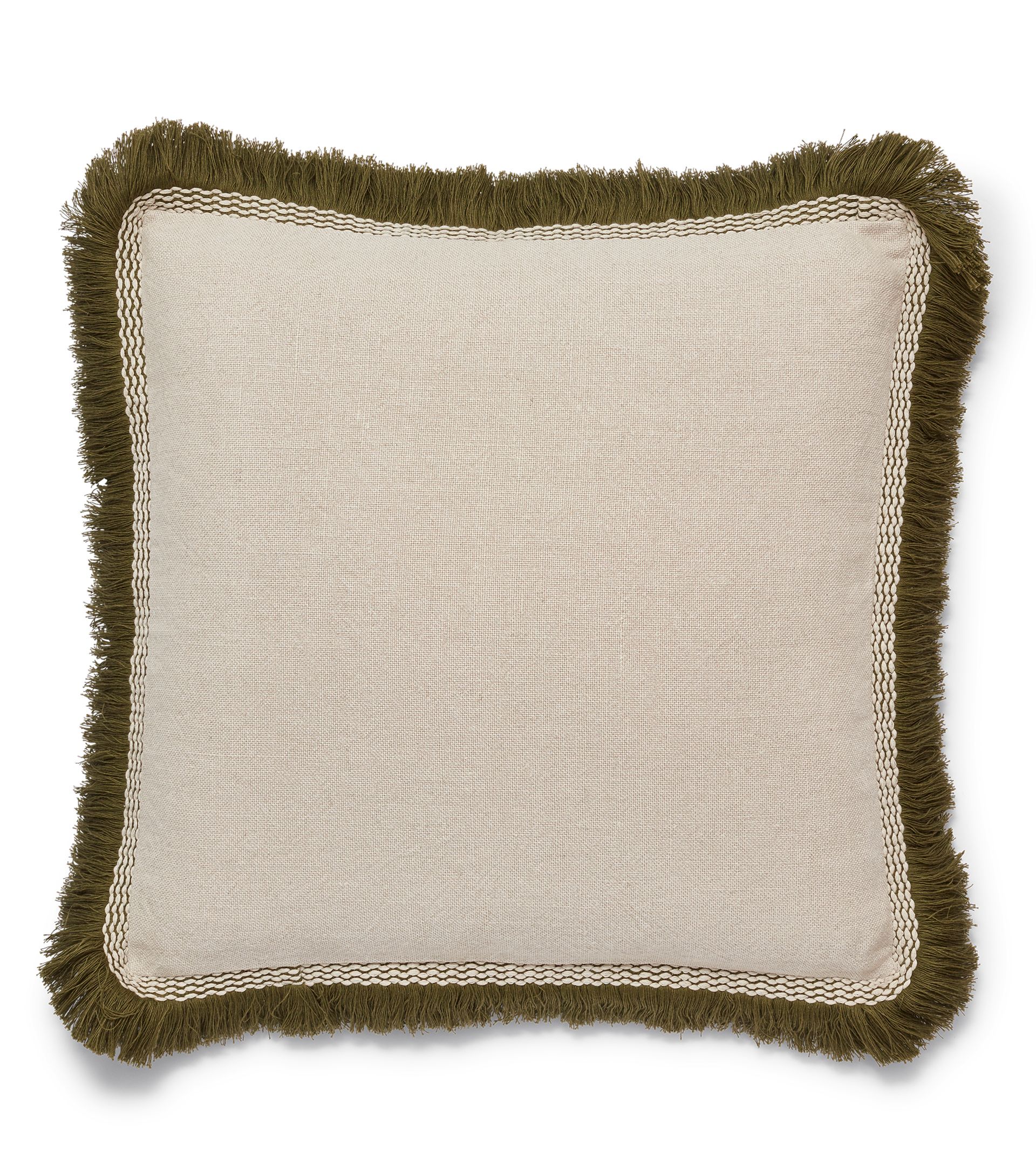 Elspeth Pillow Cover with Fringing - Natural/Green | OKA US