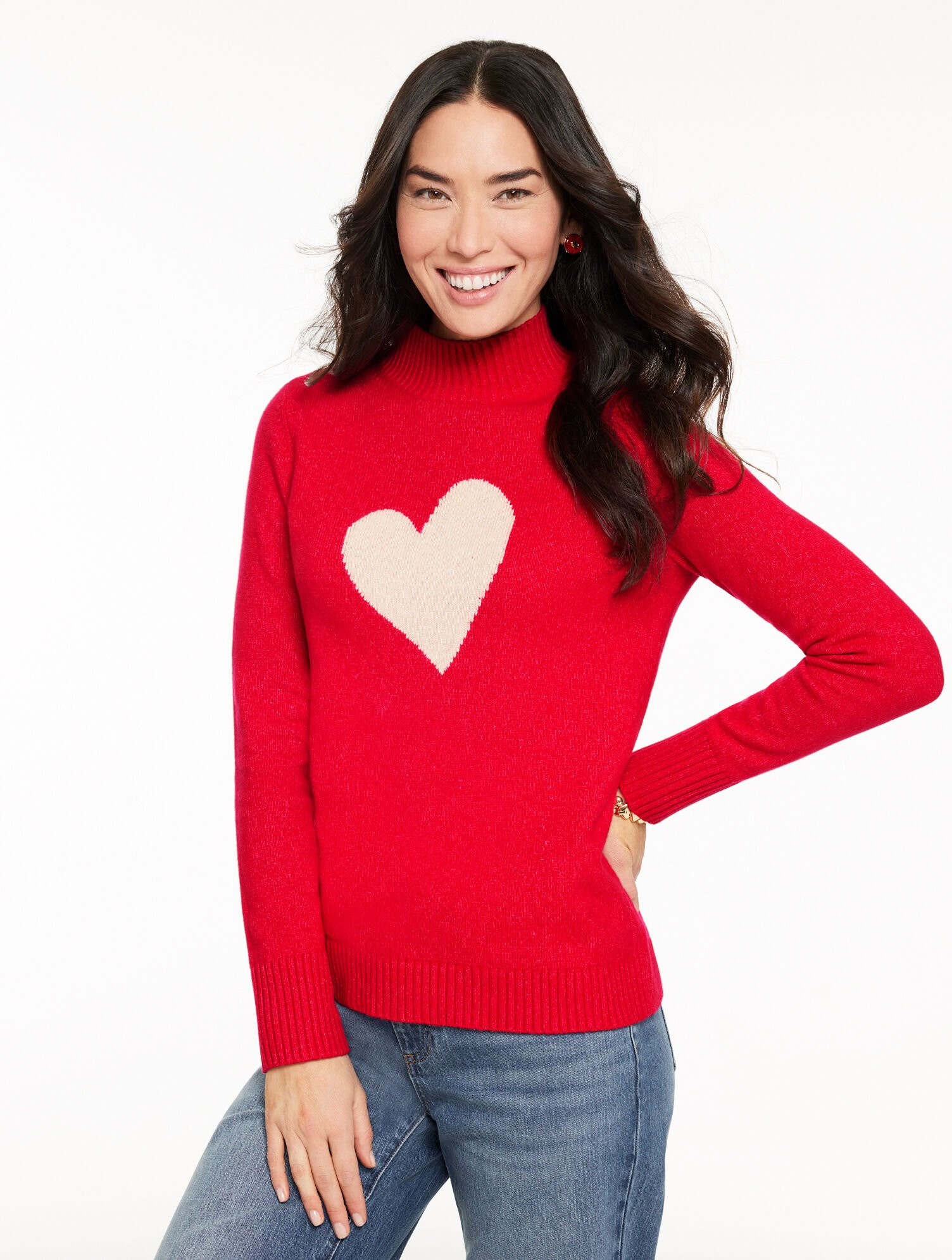 Mockneck Pullover - Intarsia Heart | Talbots