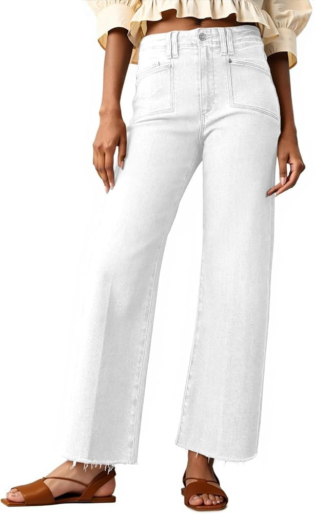 Cicy Bell Womens High Waisted Cropped Jeans Trendy Stretchy Baggy Straight Leg Raw Hem Capri Deni... | Amazon (US)