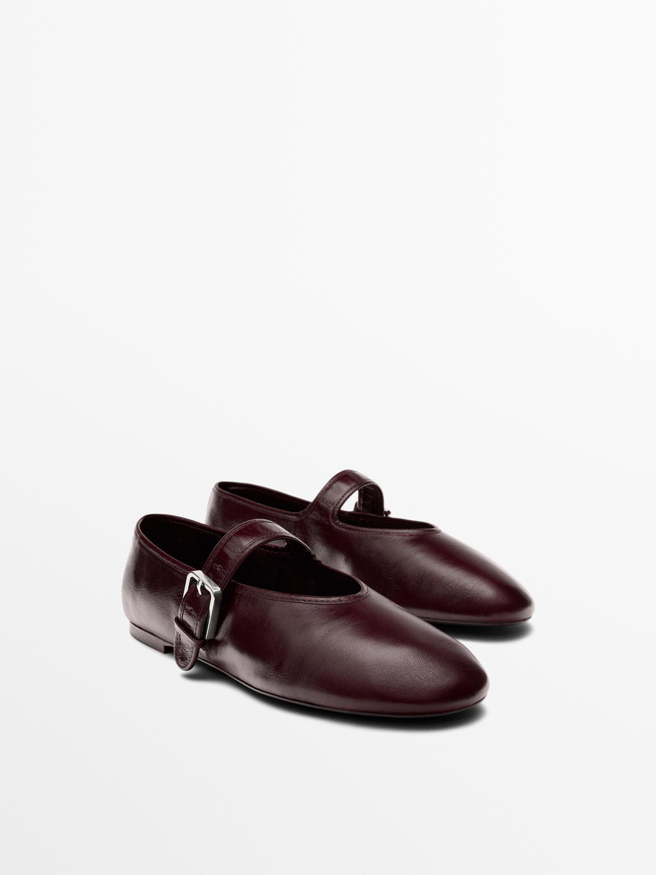 Crackled leather ballet flats | Massimo Dutti UK