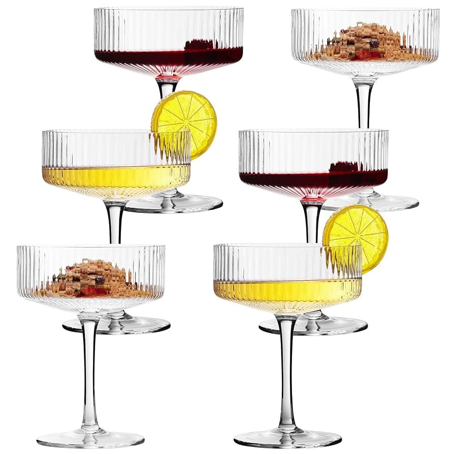 6 Pcs Ribbed Coupe Cocktail Glasses, 10 oz Classic Old Styling Martini Glass Set with Gift Box Pa... | Amazon (US)