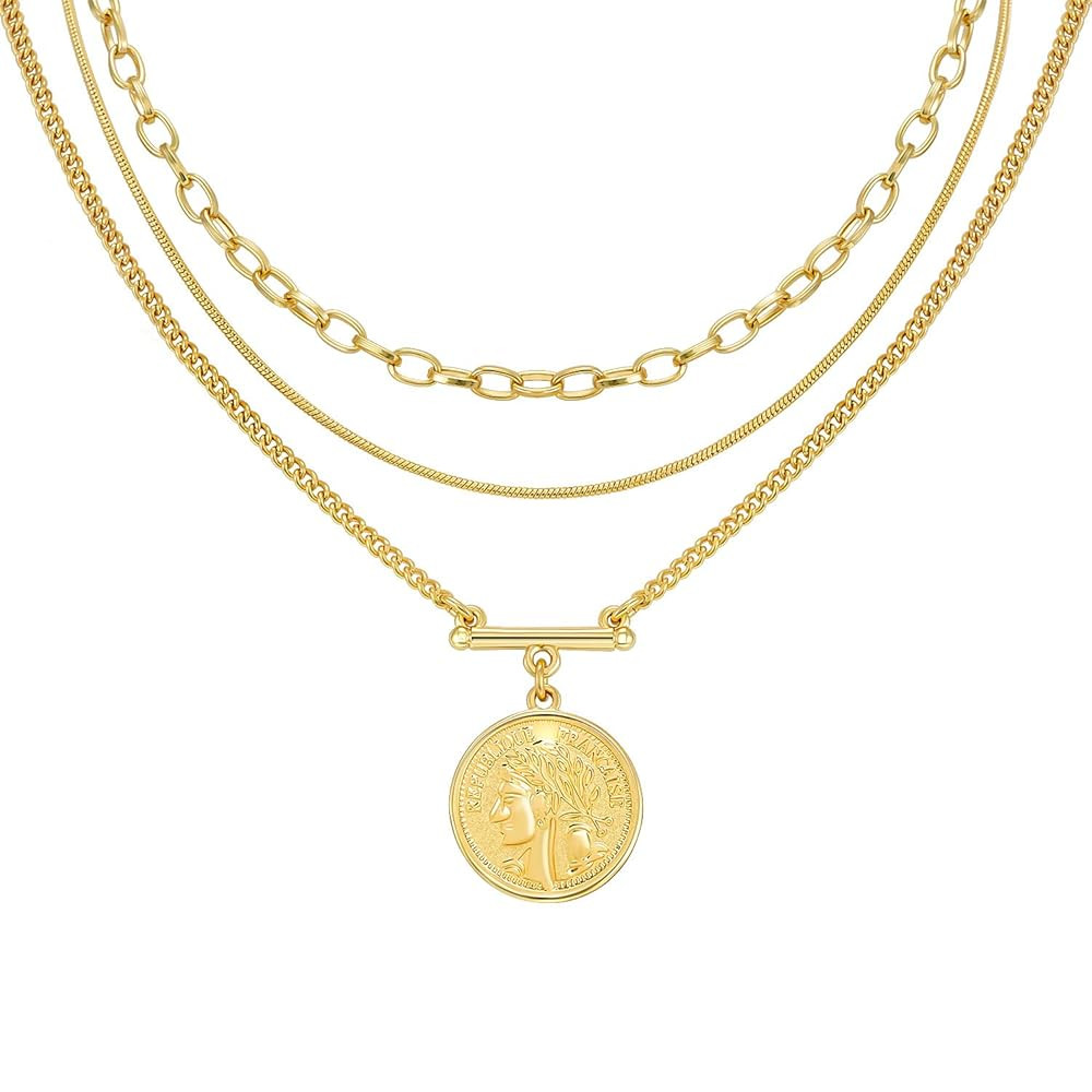 LANE WOODS Gold Layered Necklaces for Women Girls Dainty Layering Coin Lock Eye Snake Pendant Jew... | Amazon (US)