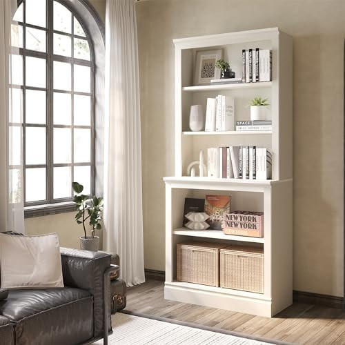 72" Tall Bookcase, White Large Floor Standing Bookshelf, 5 Tier Shelves Open Storage Organizer, B... | Amazon (US)