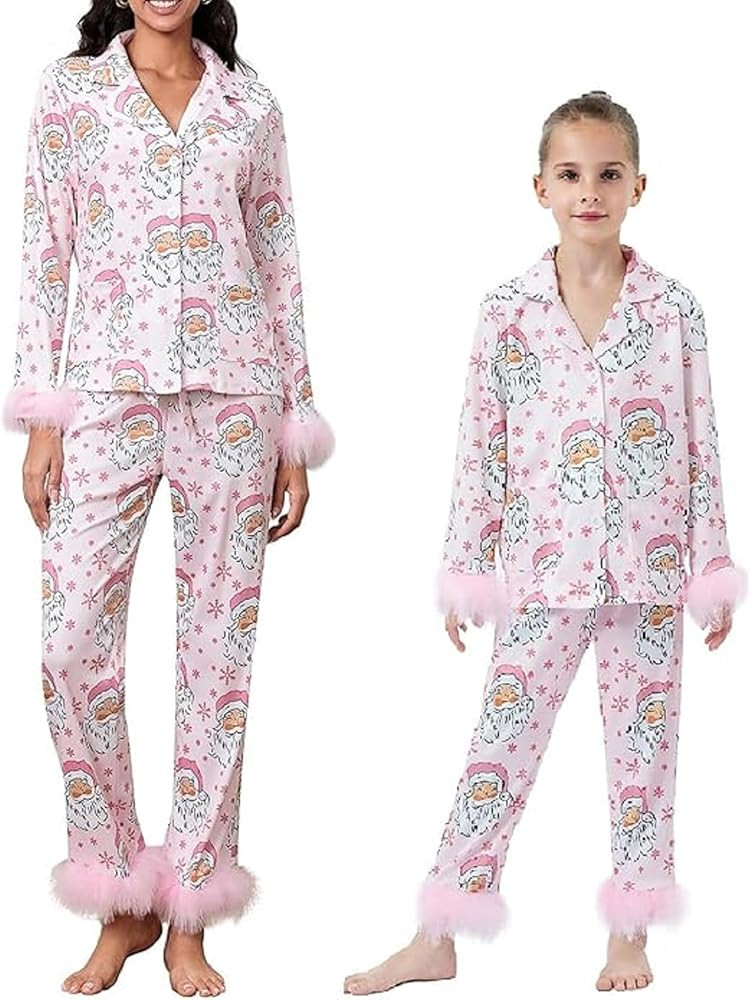 Faretumiya Mommy and Me Christmas Pajama Sets Feather Trim 2 Piece Sleepwear Pjs Lounge Nightwear... | Amazon (US)