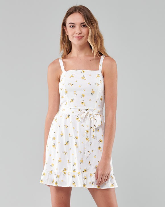 Belted Ruffle-Hem Mini Dress | Hollister (US)
