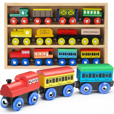Wooden Train Set 12 PCS – Wooden Track Train Toys for Toddlers - Magnetic Train Cars Set is Compatible with All Major Brands - Play22Usa | Target