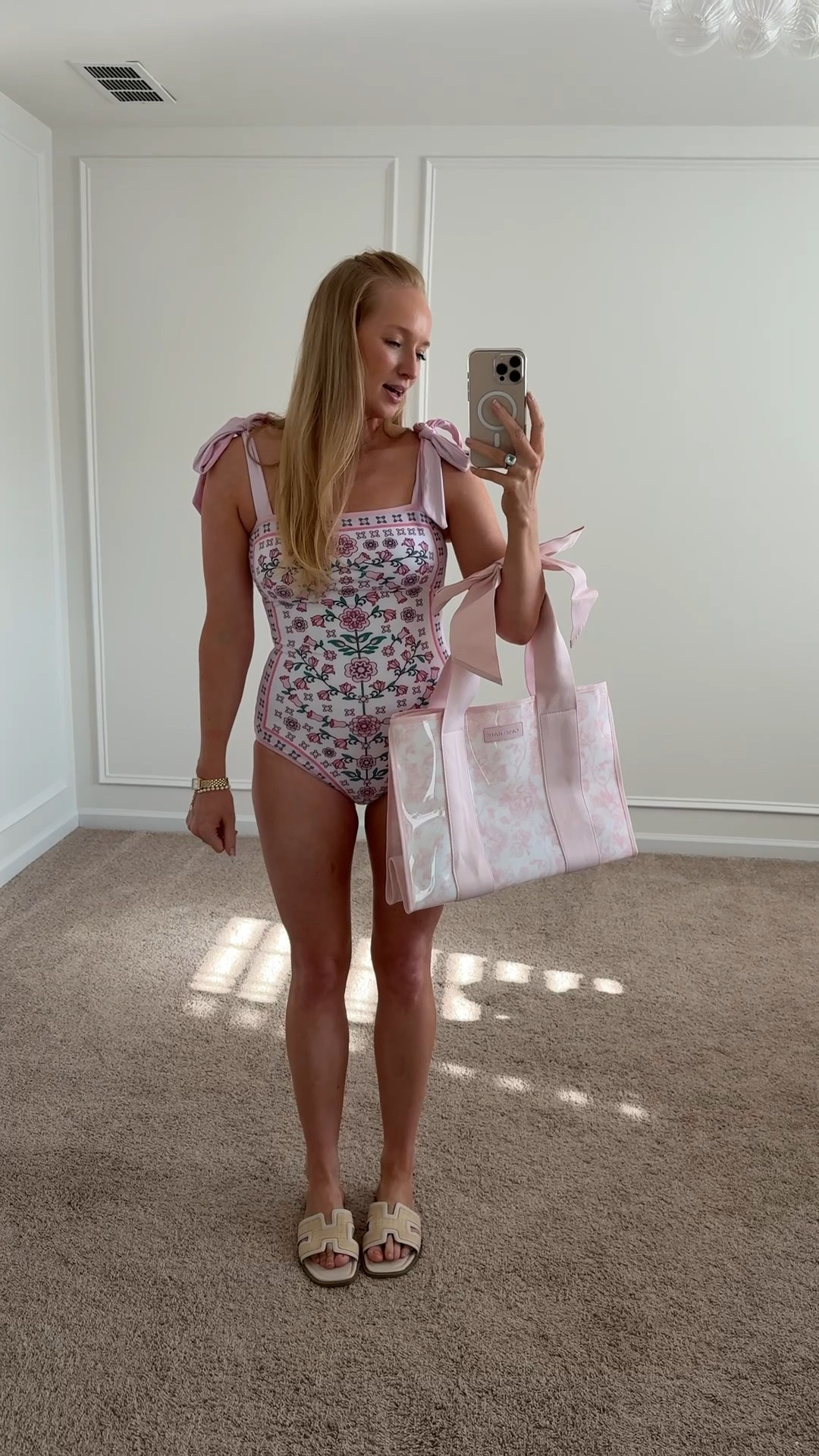 Love this one piece swimsuit and it’s on sale 20% off right now ($119). I’m wearing a medium. It’s fully coverage with adjustable straps! It’s reversible but this side is my favorite print. Also linking some other swimsuits I’m eyeing below! 

Mom friendly swimsuits // being break // beach vacation // one piece swim // beach bag // sandals 

#LTKmomlife #LTKSwim